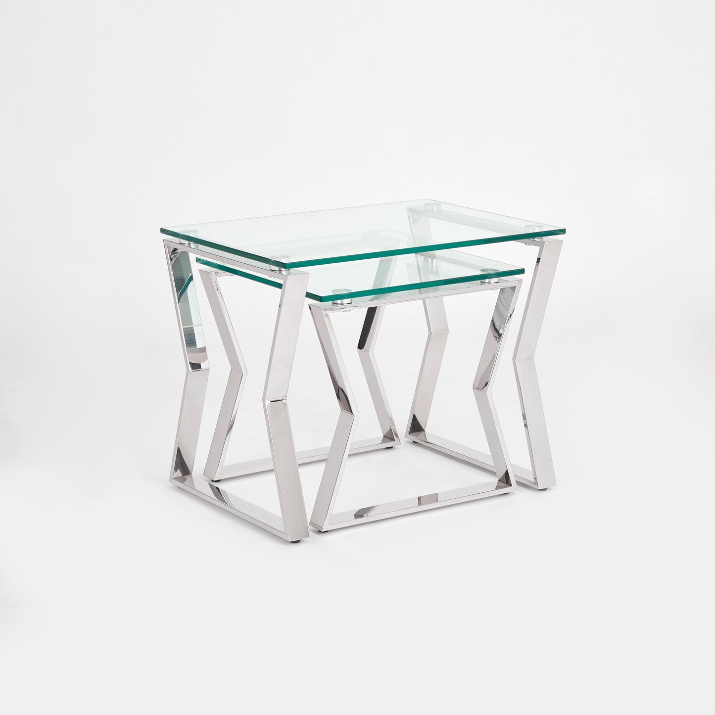 Nesting Glass Top End Tables with Chrome Base