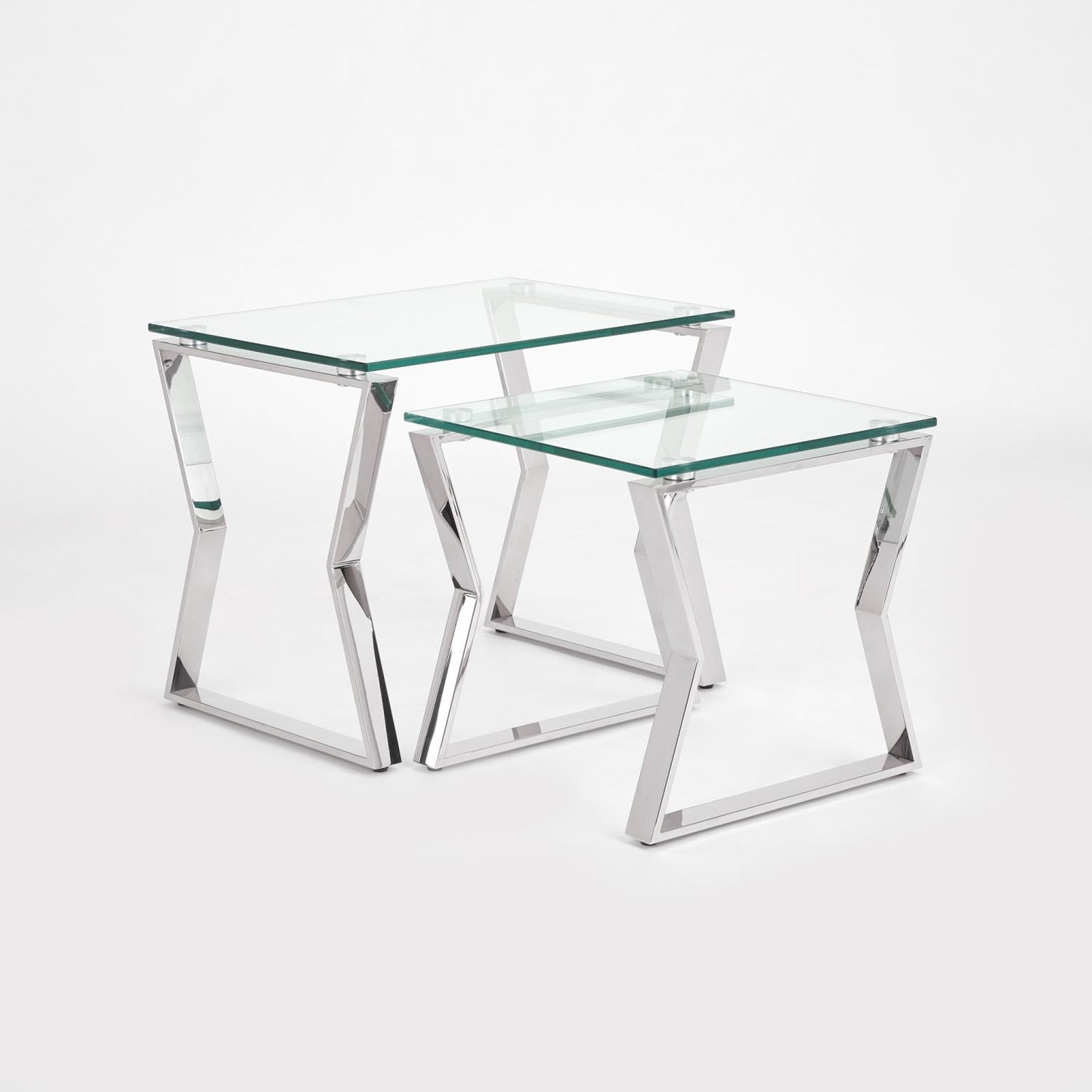 Nesting Glass Top End Tables with Chrome Base