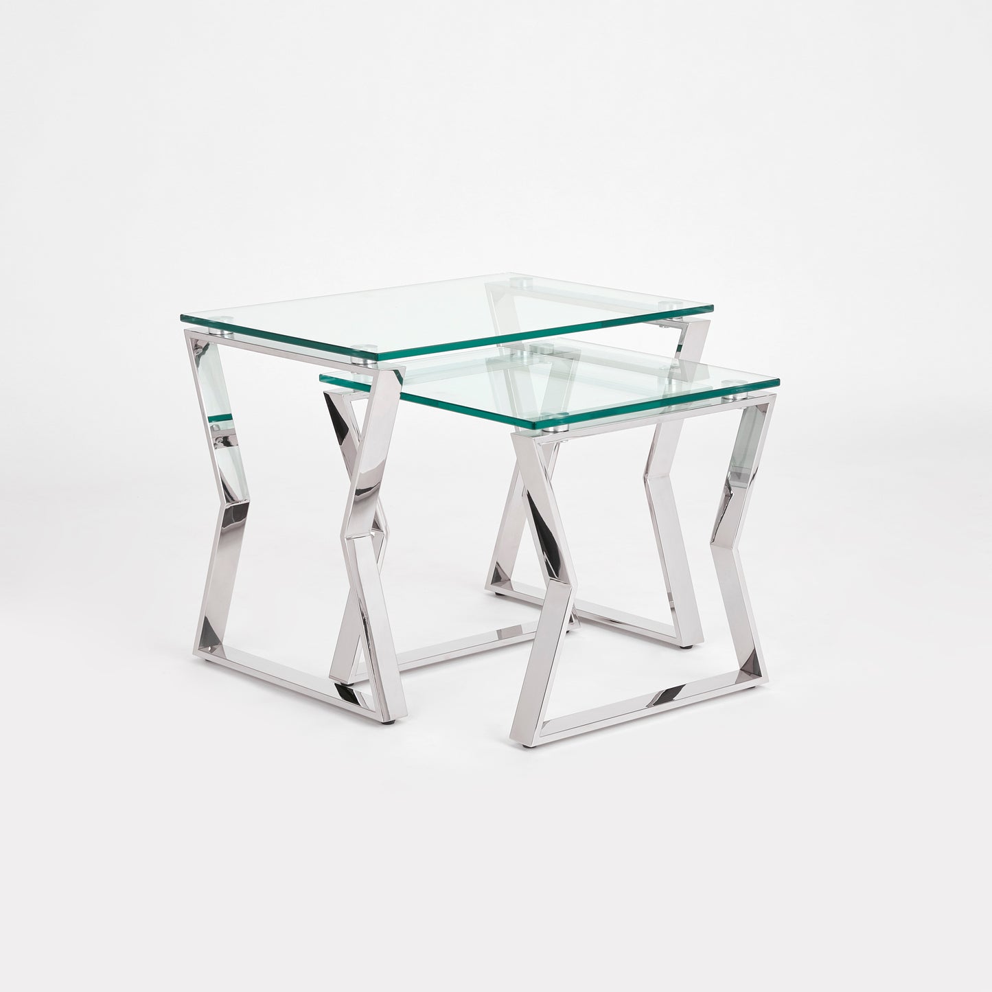 Nesting Glass Top End Tables with Chrome Base