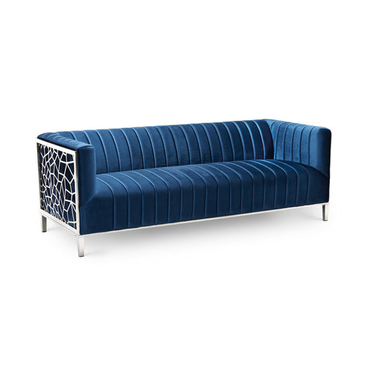 CONRAD Sofa Blue Velvet, w/ Laser cut detail