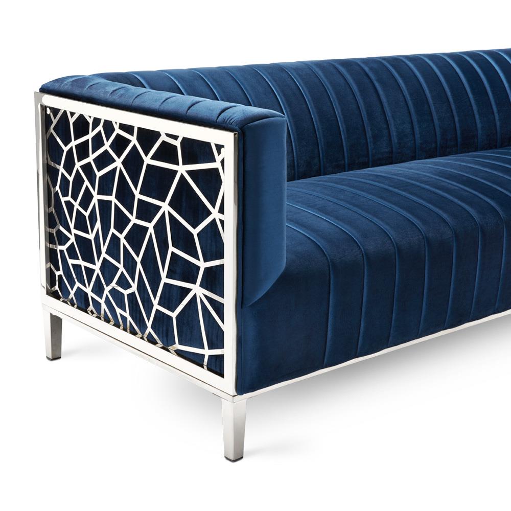 CONRAD Sofa Blue Velvet, w/ Laser cut detail