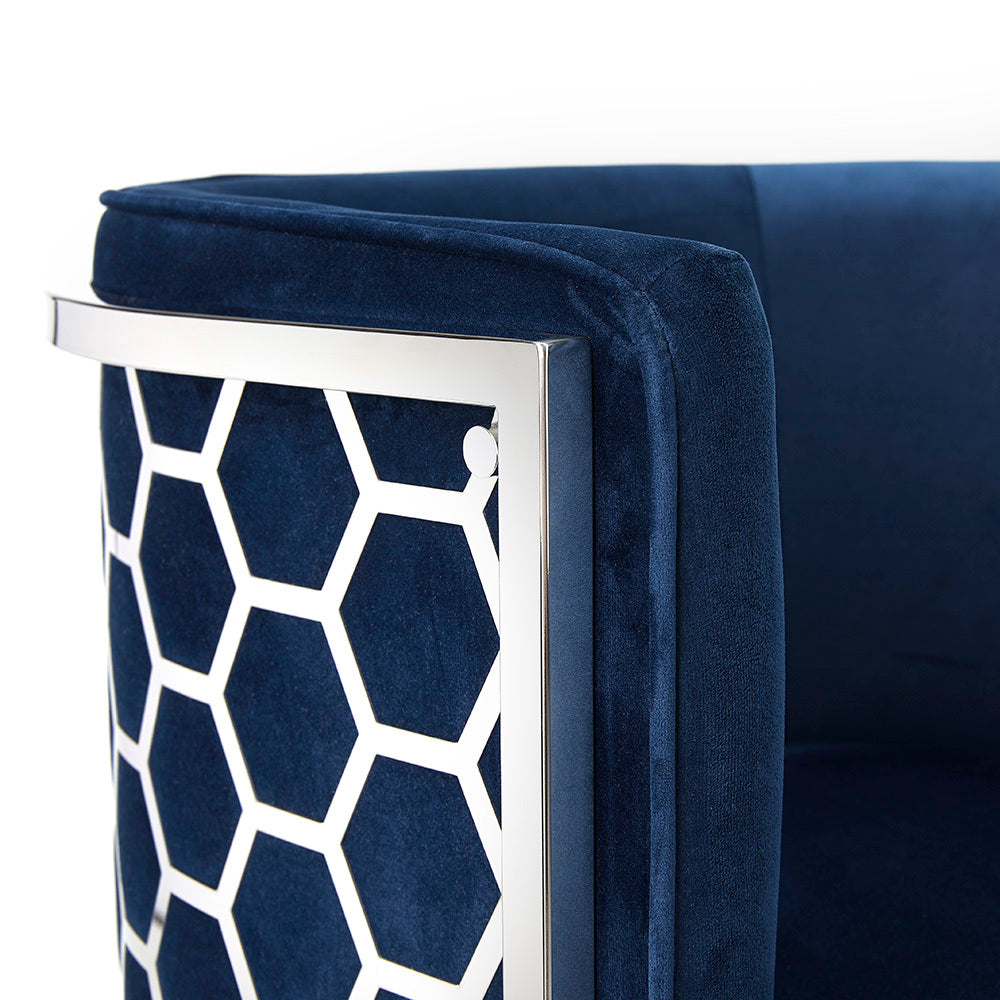 CHAMBERLAIN Accent Chair BLUE Velvet + Polished Steel frame