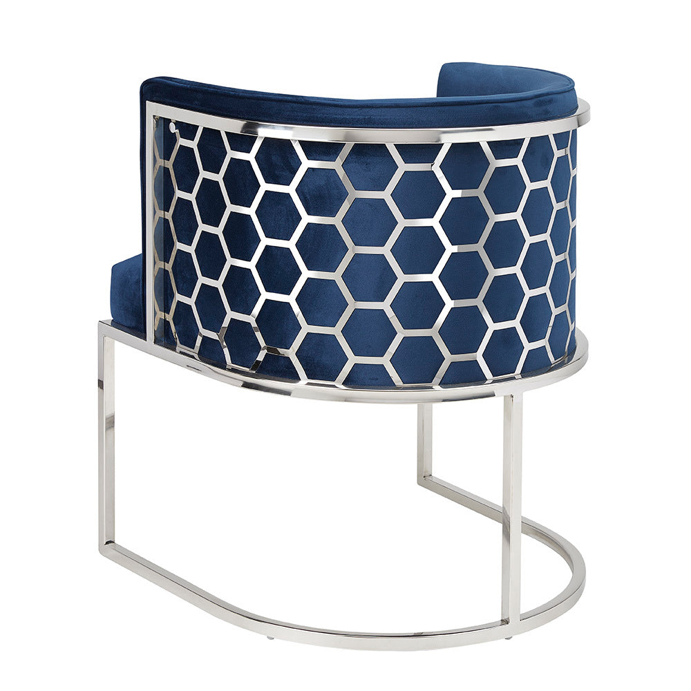 CHAMBERLAIN Accent Chair BLUE Velvet + Polished Steel frame