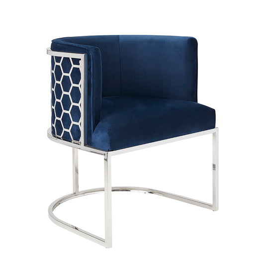 CHAMBERLAIN Accent Chair BLUE Velvet + Polished Steel frame