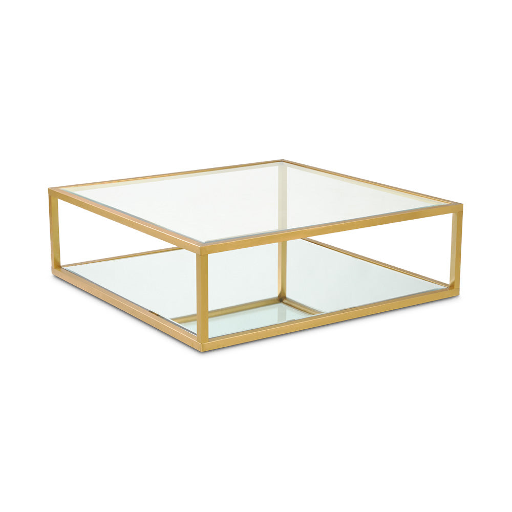 BRUSHED GOLD, tempered glass top with mirror base