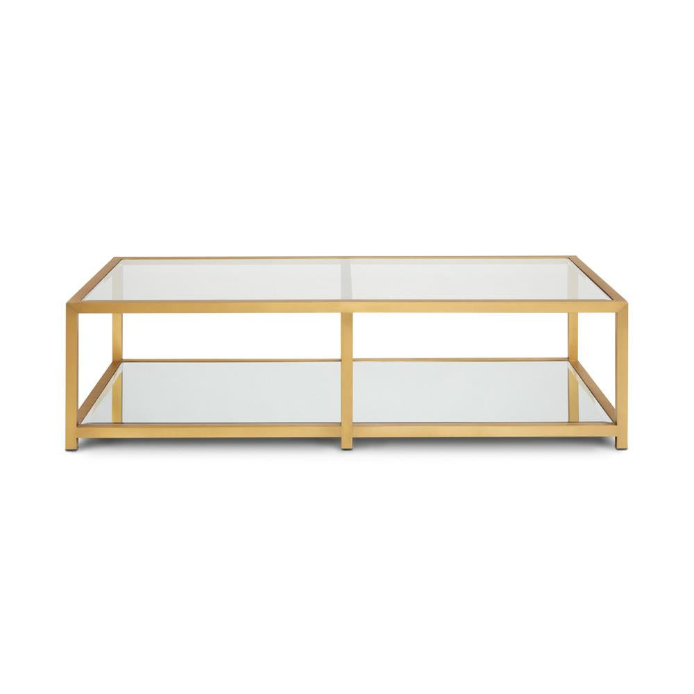 Tempered Glass Top Coffee Table with Mirror Base in Brushed Gold