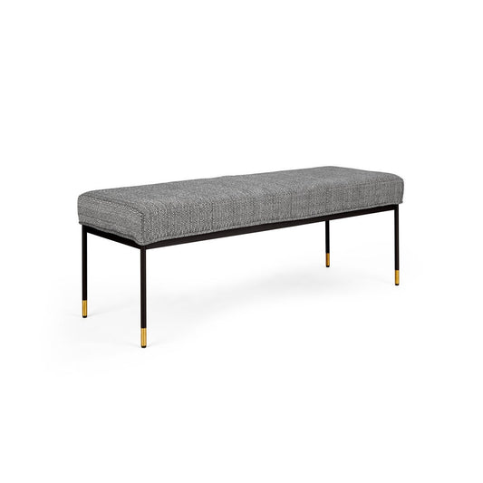 Charcoal fabric bench, Black Legs Gold Caps