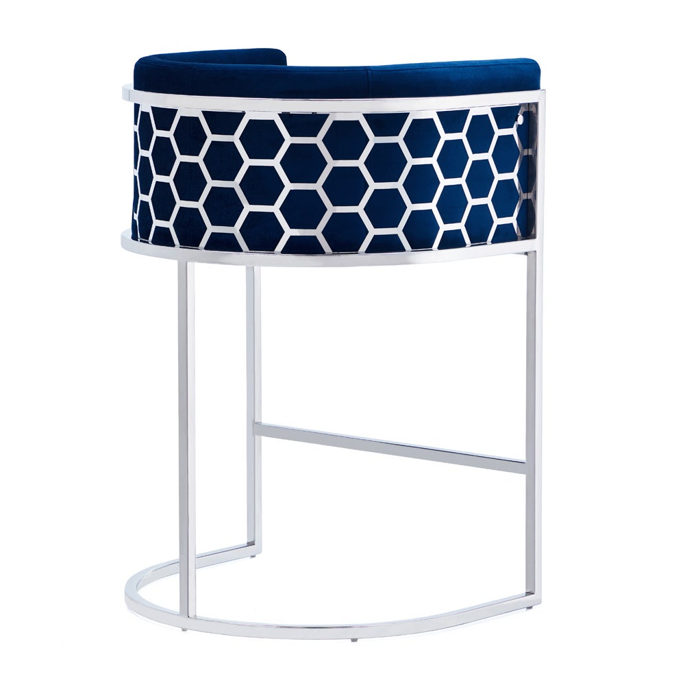 Bee Hive Counter Chair: Blue Velvet Srainless Steel