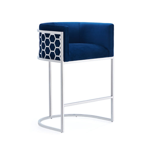 Bee Hive Counter Chair: Blue Velvet Srainless Steel