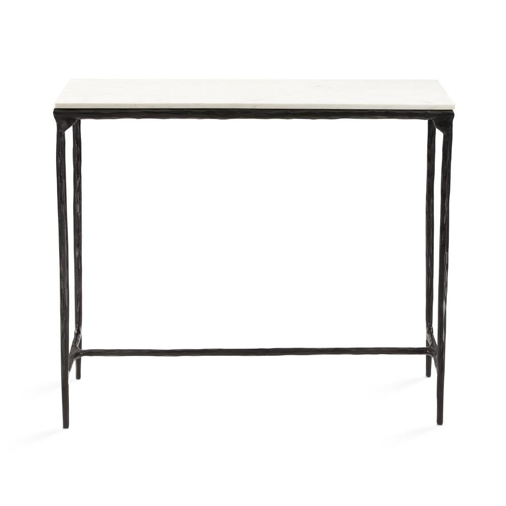 RAMONA ALUMINUM CONSOLE TABLE WITH WHITE MARBLE, BLACK FRAME