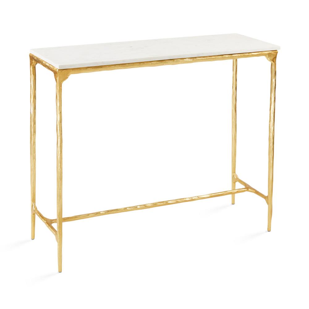 RAMONA ALUMINUM CONSOLE TABLE WITH WHITE MARBLE, GOLD FRAME