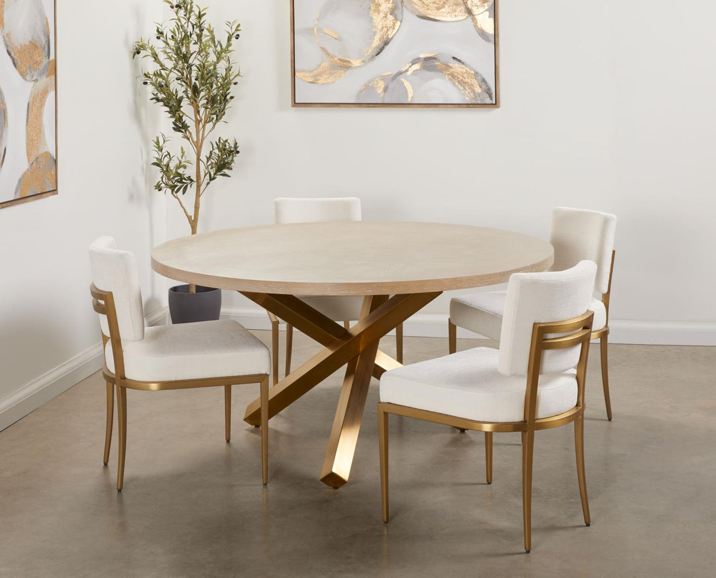 Gold Dining Table Oak Veneer Top Brushed Gold Legs (Table Only)