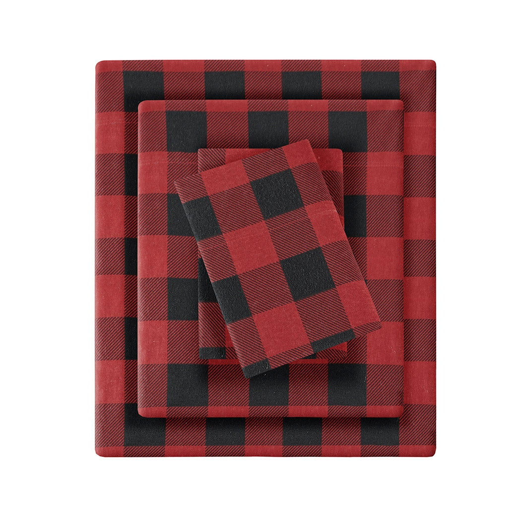 Cotton Flannel Winter Sheet Set, Red Buffalo Check