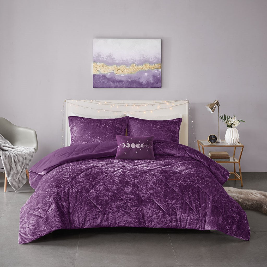 Crushed Velvet 4-Piece Comforter Set, Purple