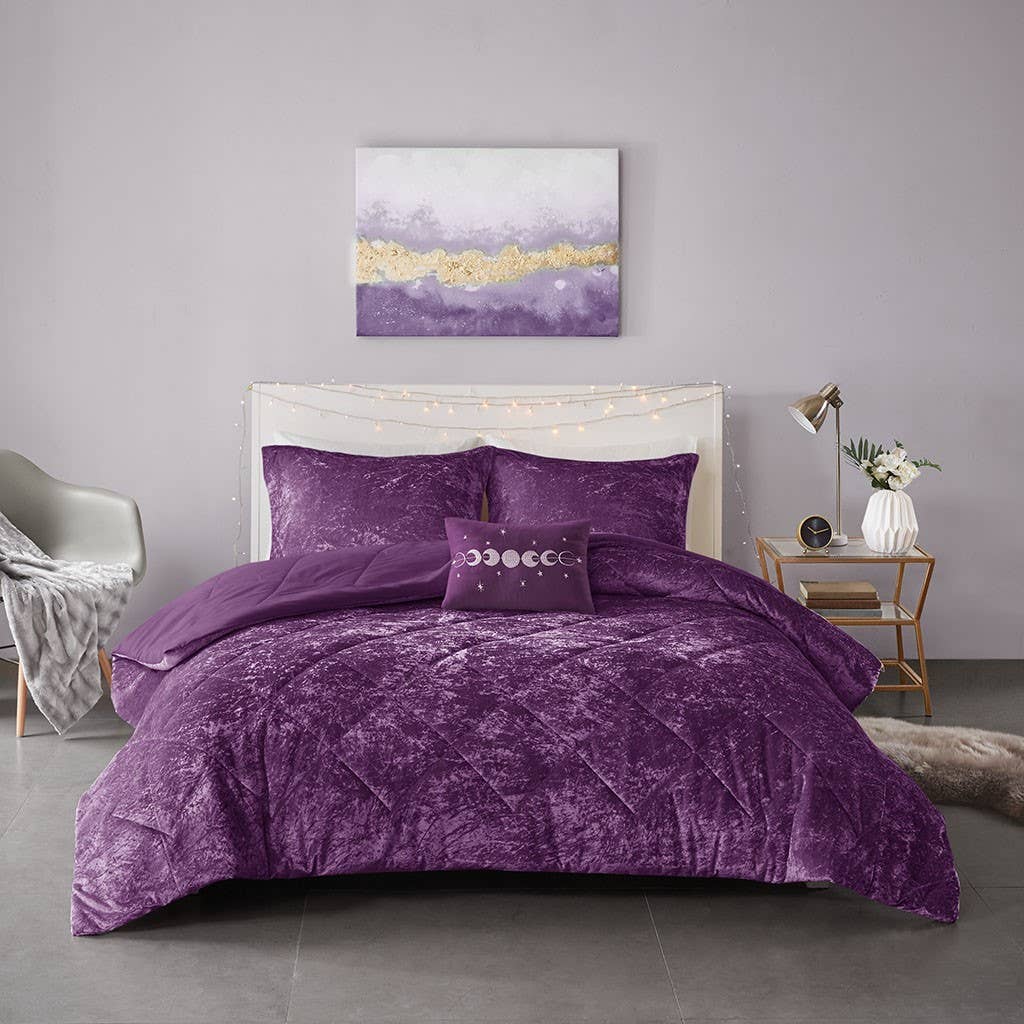 Crushed Velvet 4-Piece Comforter Set, Purple