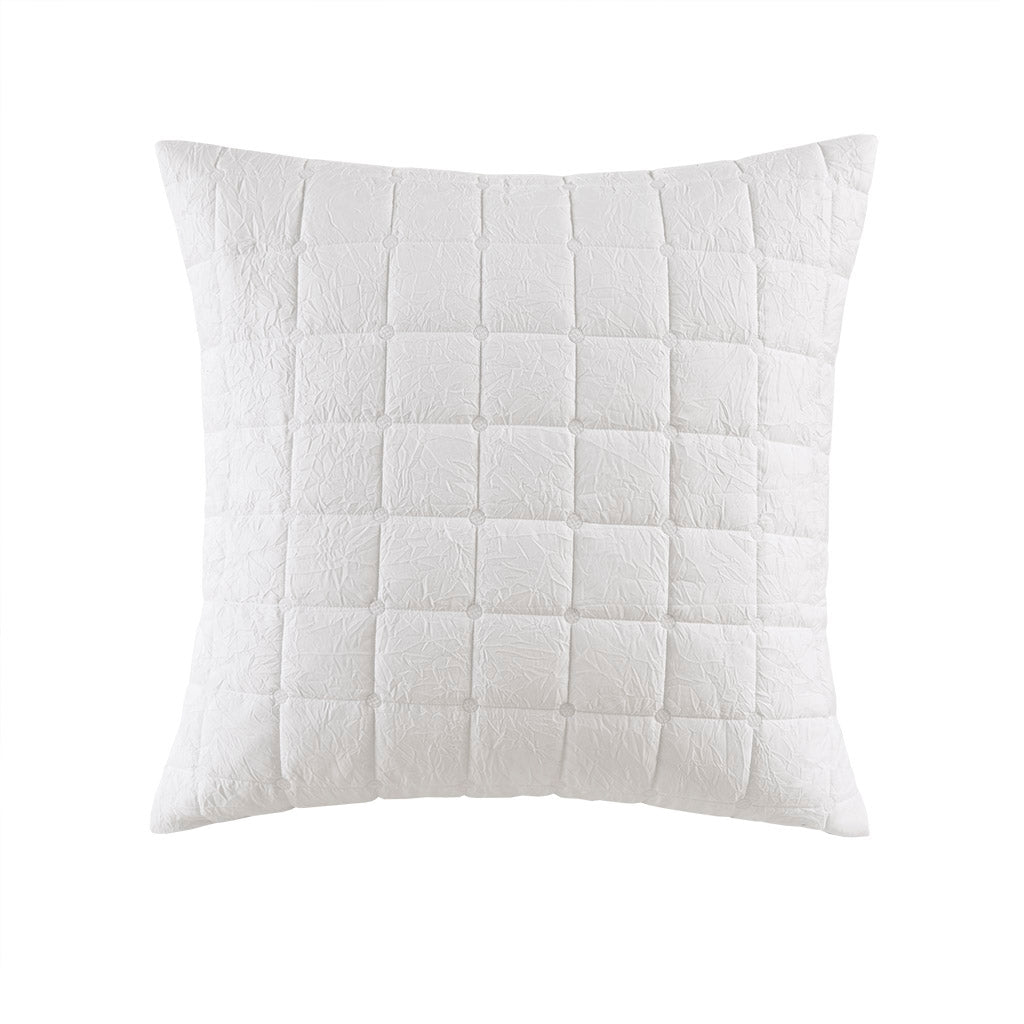 Crushed Microfiber Quilted Euro Sham Cover, White (One Size)