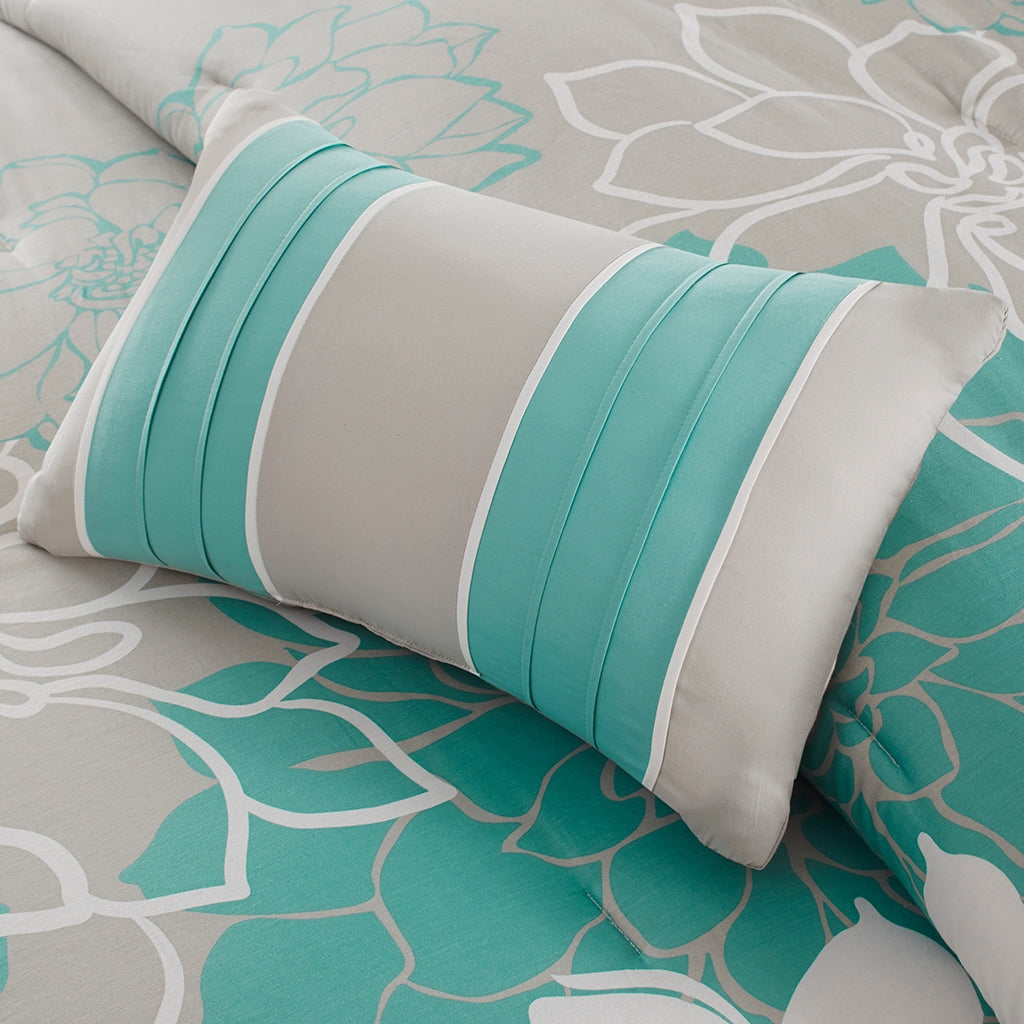 Spring Floral Comforter Set, Aqua Blue