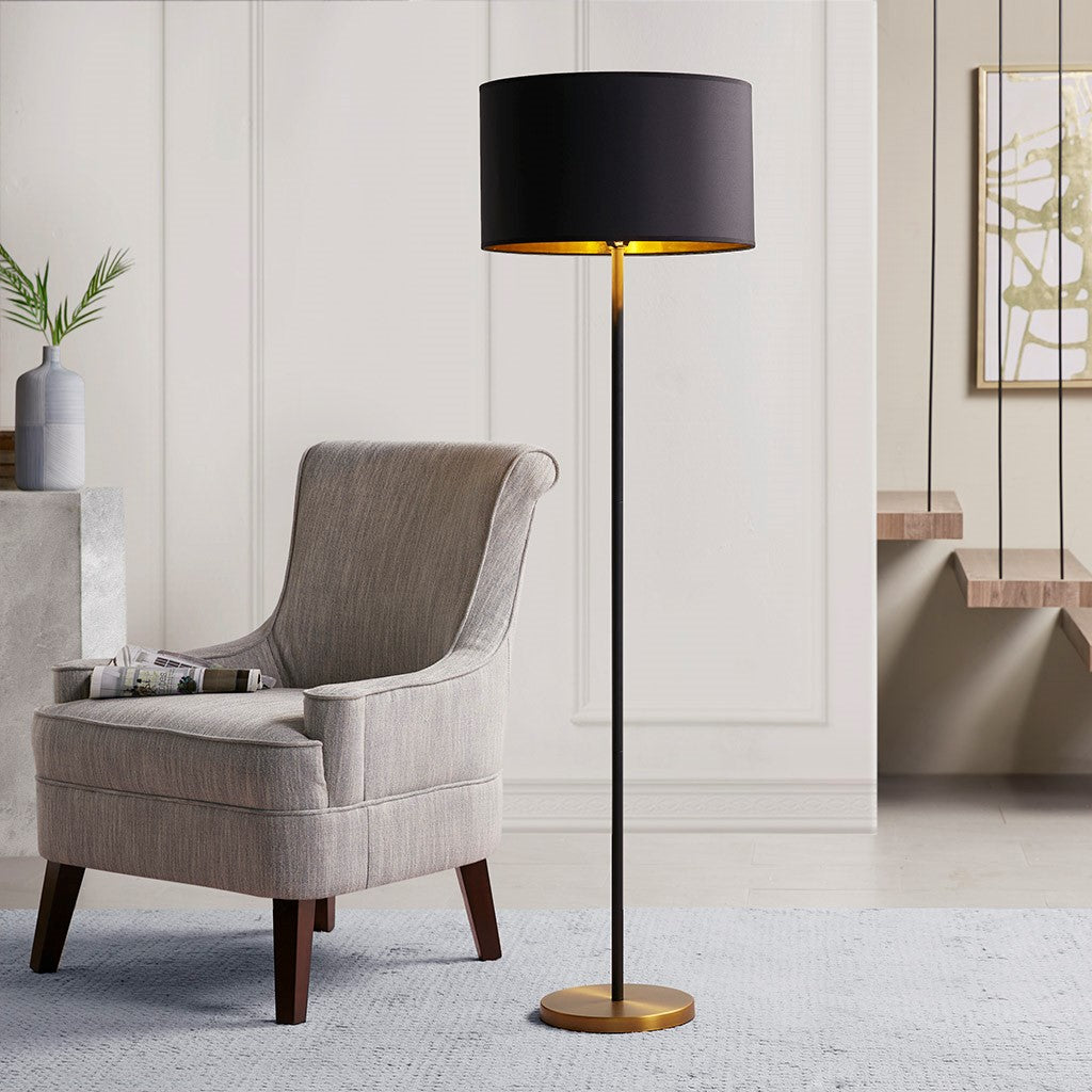 Black and Gold Round Base Slender Floor Lamp