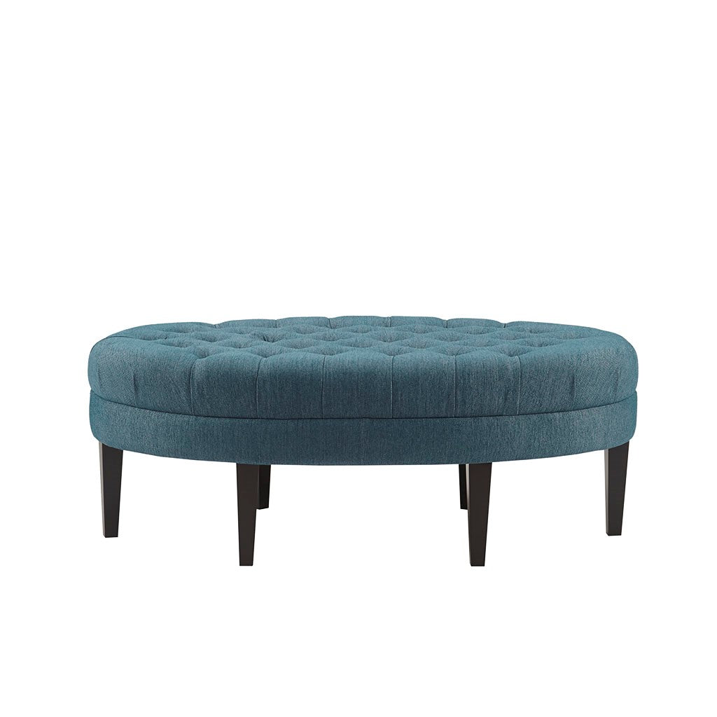 Oval Ottoman Button Tufted Bench, Teal Blue