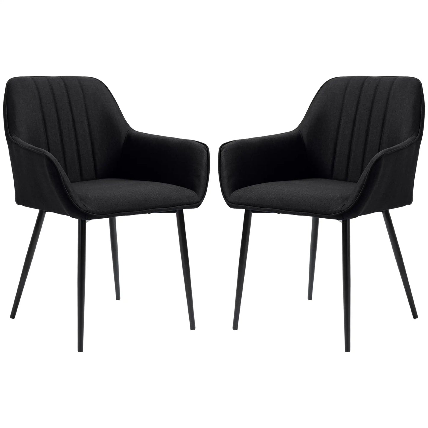 Dining Chairs Set of 2, Upholstered Linen Fabric Accent Chairs with Metal Legs, Black