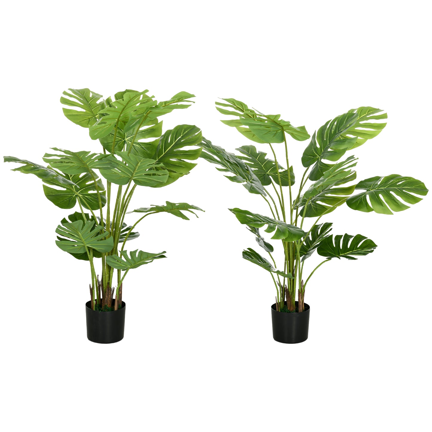 Set of 2 4ft Artificial Tree Monstera Deliciosa, Indoor Outdoor Fake Tropical Palm with Pot, for Home Decor