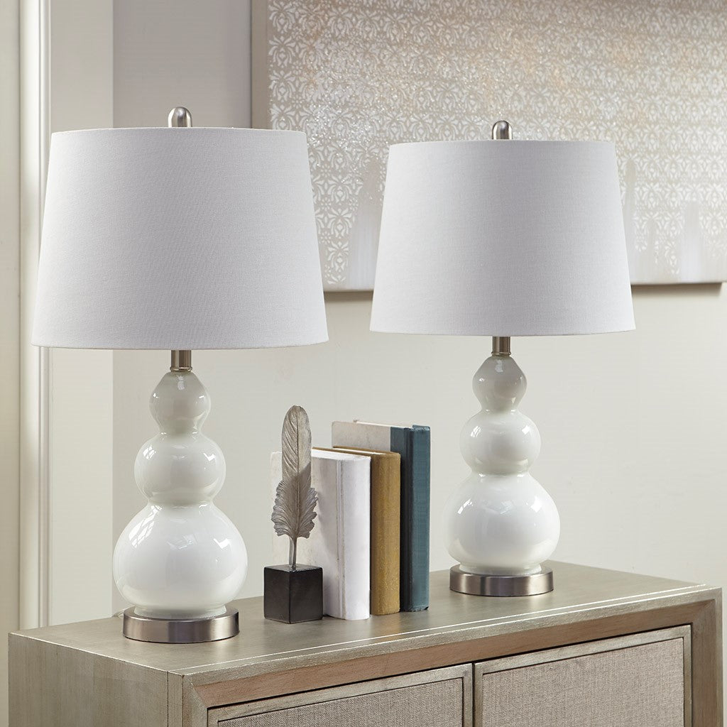 White Glass Base Table Lamp ( Set of 2 )