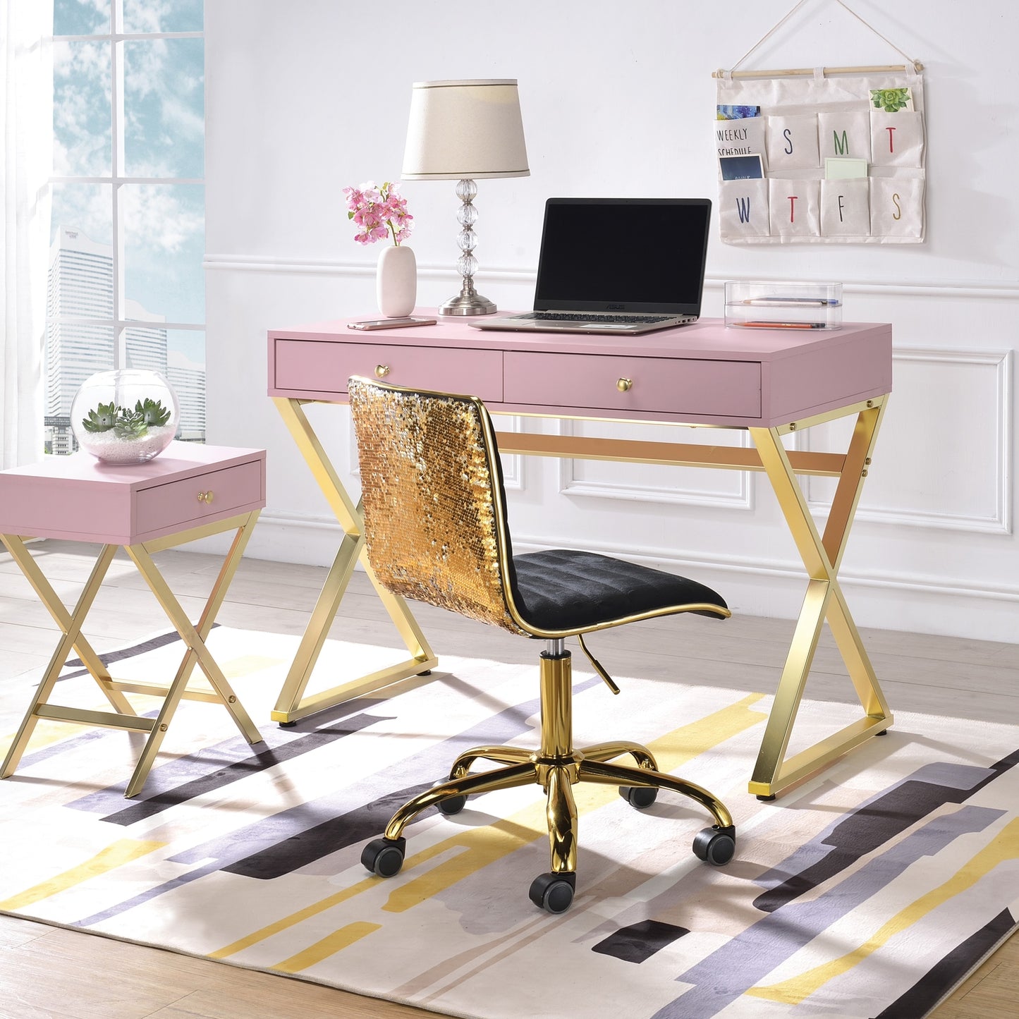 Coleen Accent Table Pink/Gold