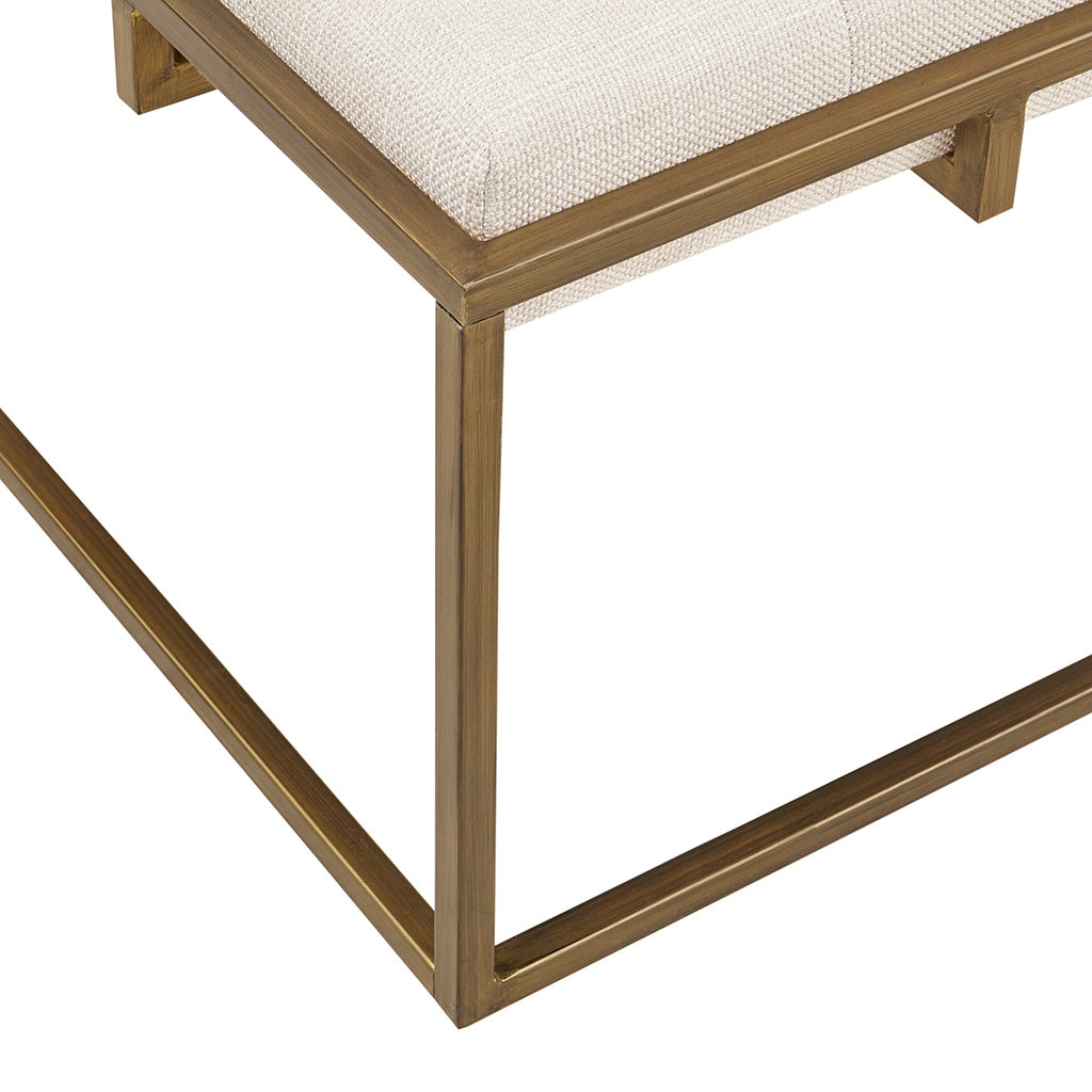 Square Bronze Base Upholstered Ottoman, Ivory