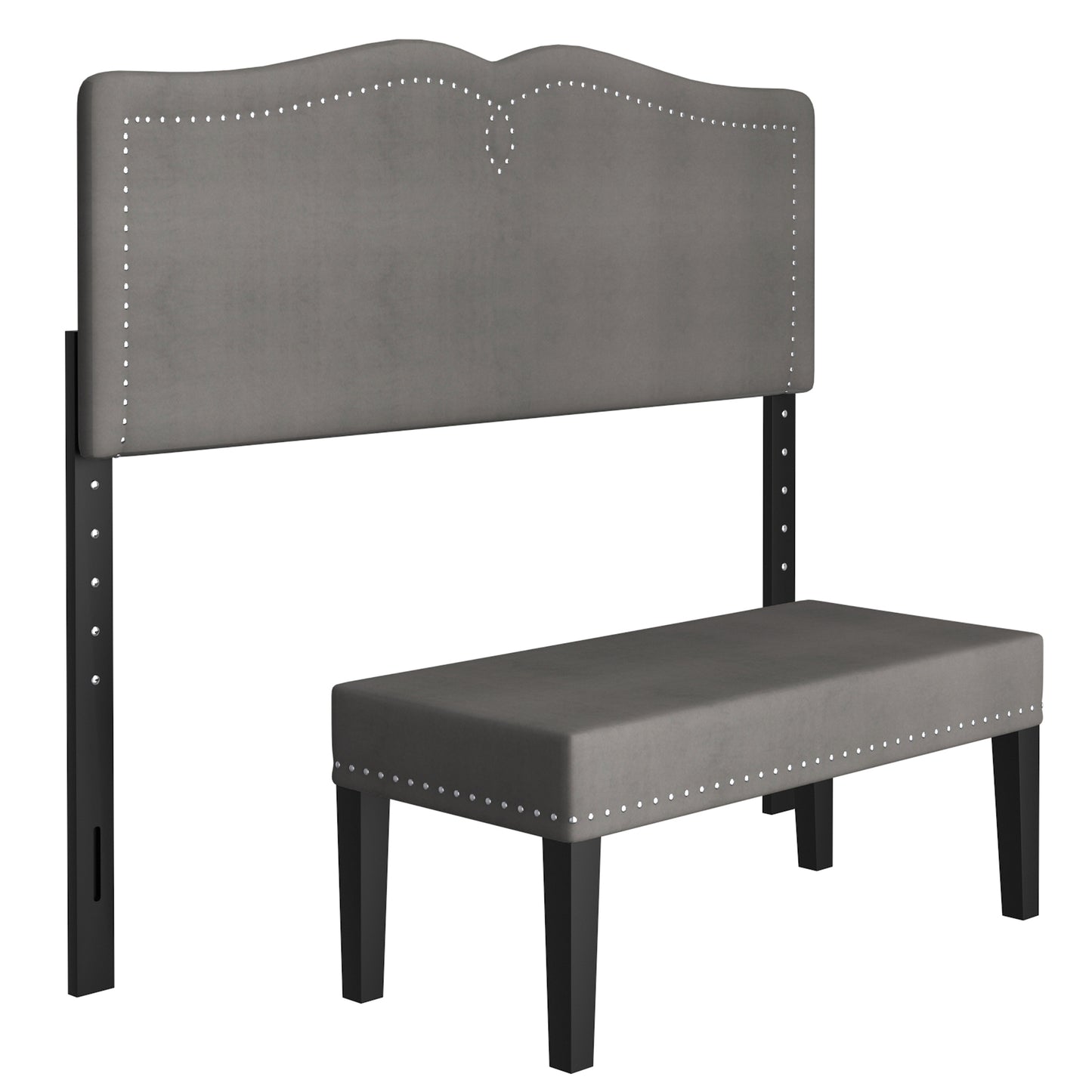 Aurora 54"/60" Adj. Headboard with Bench in Grey and Black