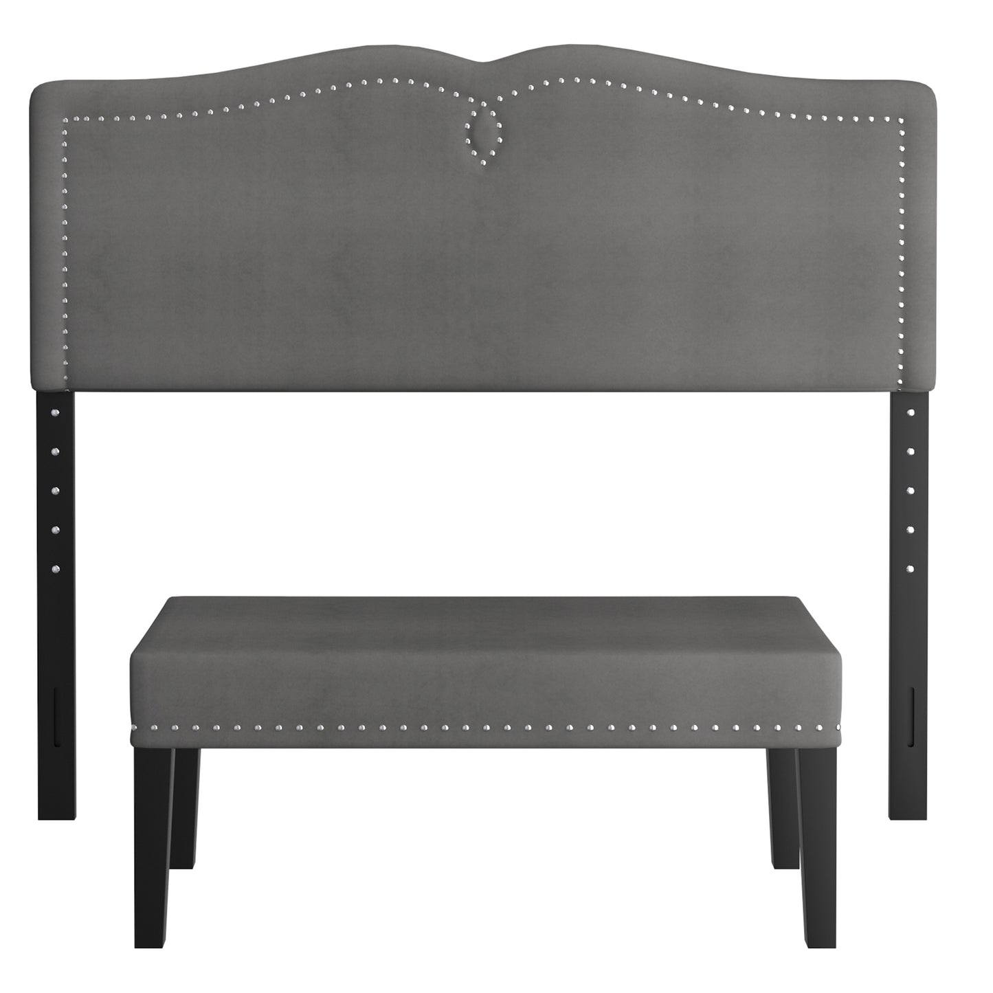 Aurora 54"/60" Adj. Headboard with Bench in Grey and Black