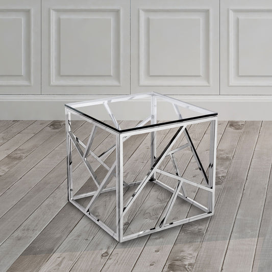 Caroline End Table in Silver Polished Steel