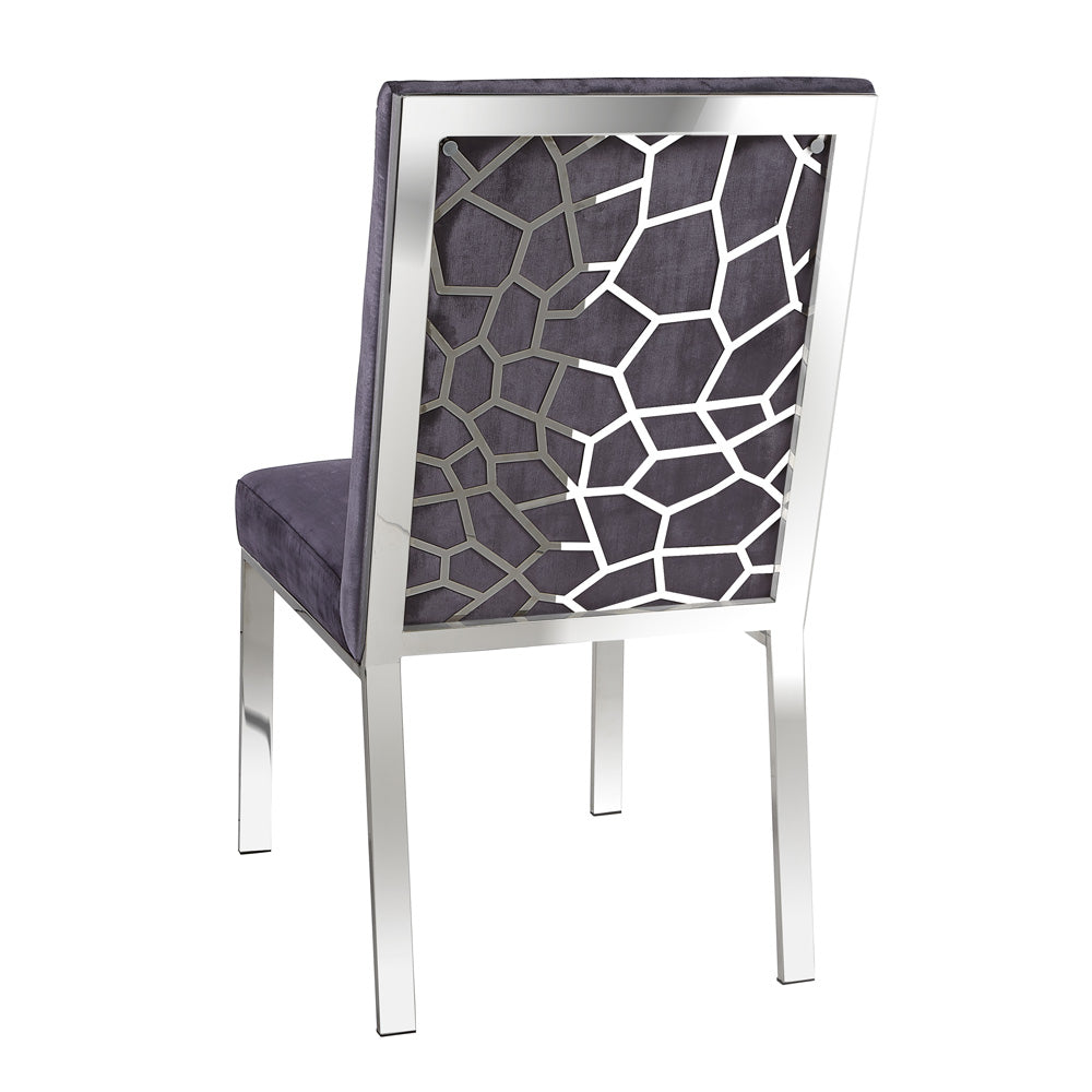 Dining Chair in polished steel: Charcoal Velvet Seating