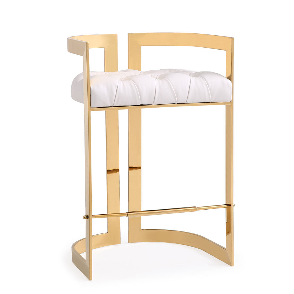 Gold Counter Chair: White Leatherette