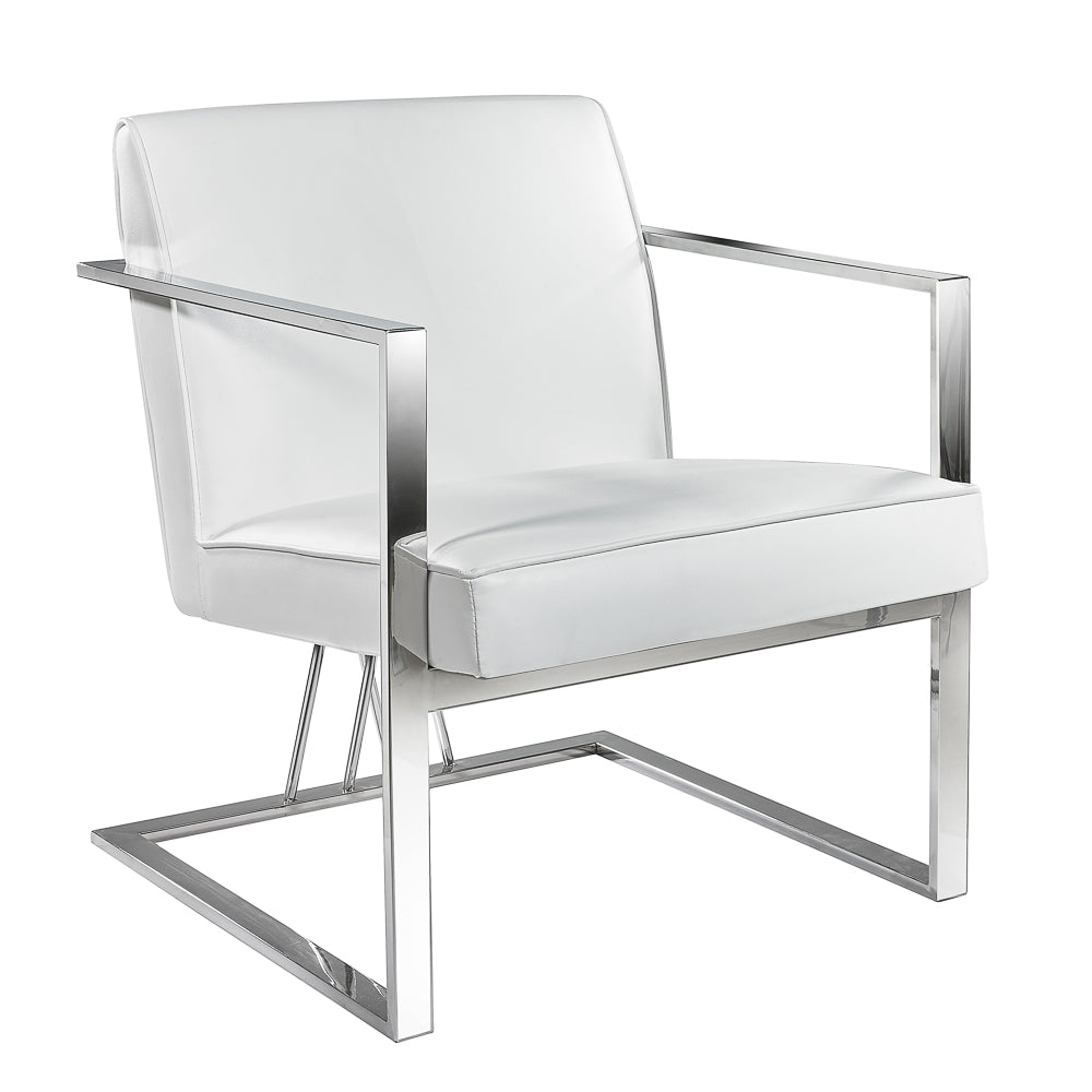 Zorow White Leatherette Accent Chair - Polish Stainless Steel Frame