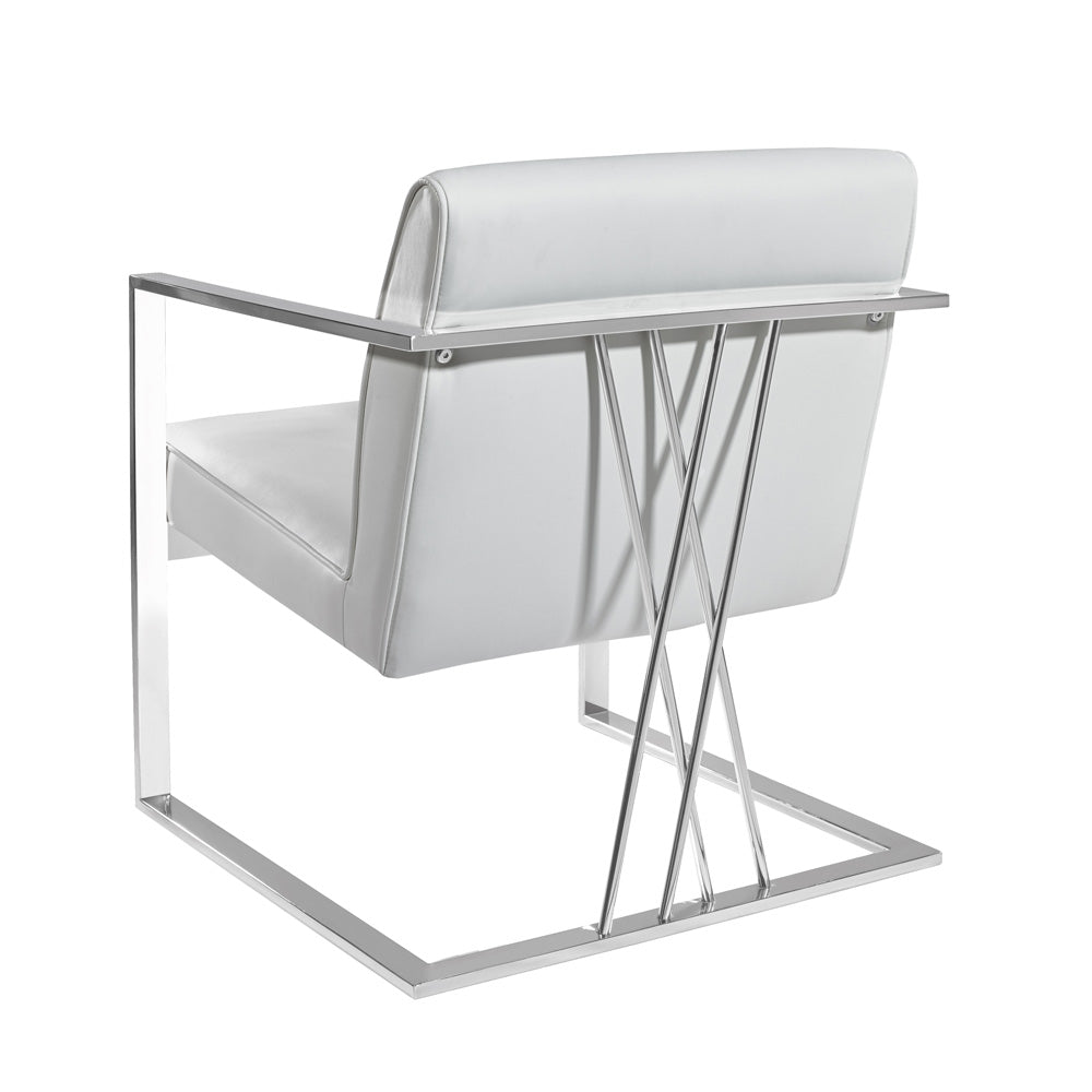 Zorow White Leatherette Accent Chair - Polish Stainless Steel Frame