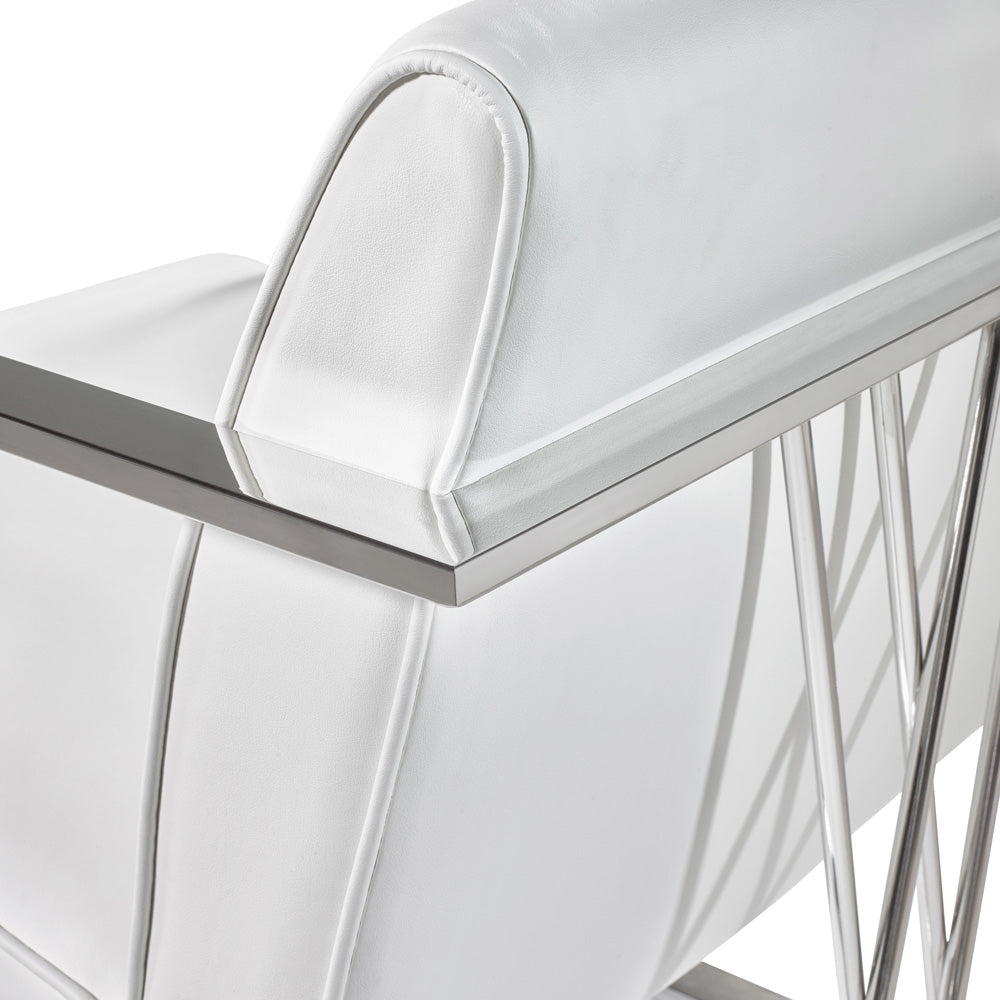 Zorow White Leatherette Accent Chair - Polish Stainless Steel Frame