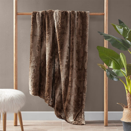 Oversized 60x70" Faux Fur Throw Blanket, Light Brown