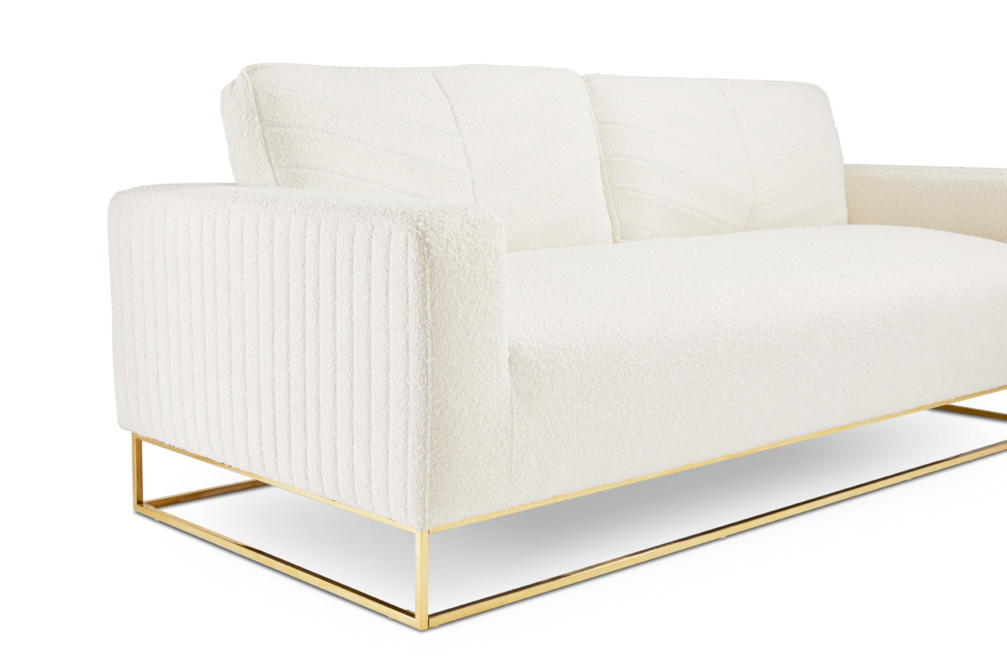 Ivory Boucle Fur Sofa with Gold Base