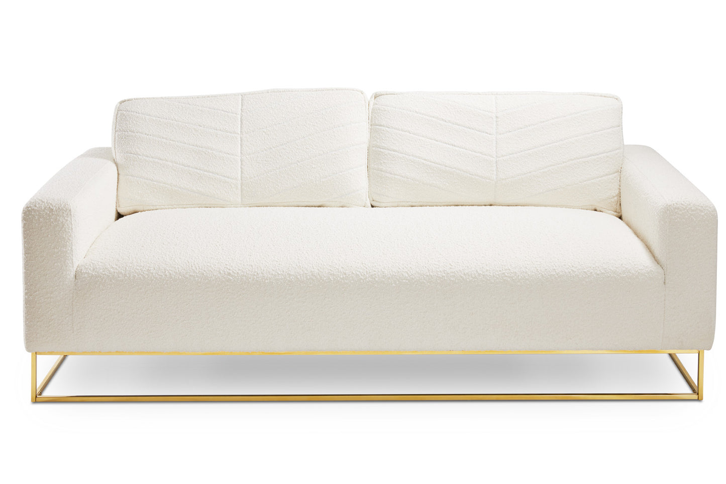 Ivory Boucle Fur Sofa with Gold Base