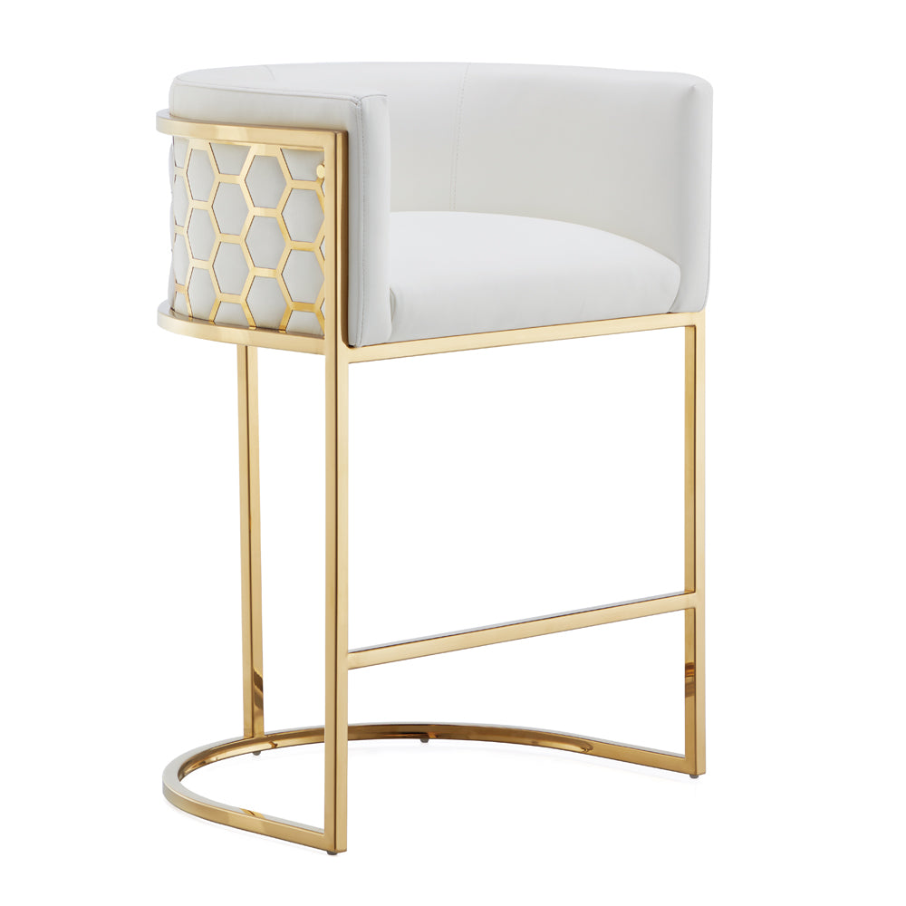 Bee Hive Counter Chair: White Leatherette Gold