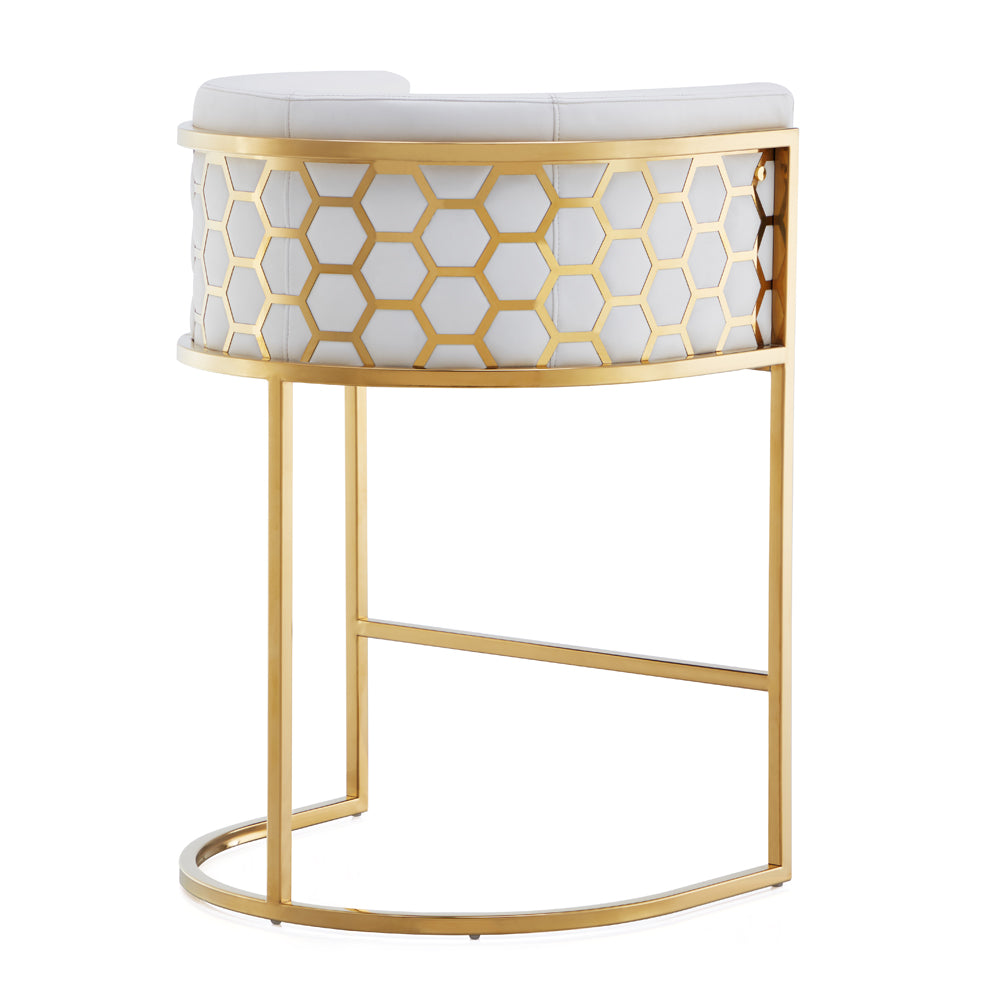 Bee Hive Counter Chair: White Leatherette Gold