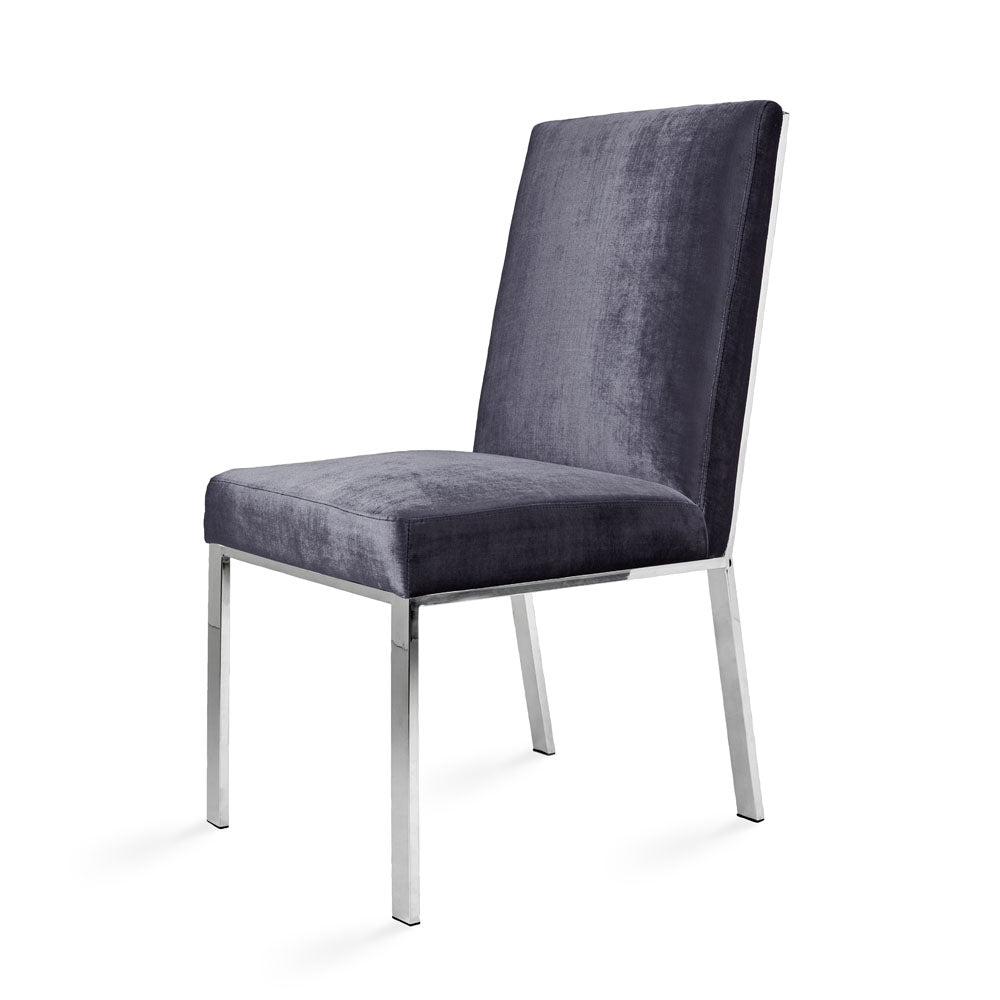 Dining Chair in polished steel: Charcoal Velvet Seating