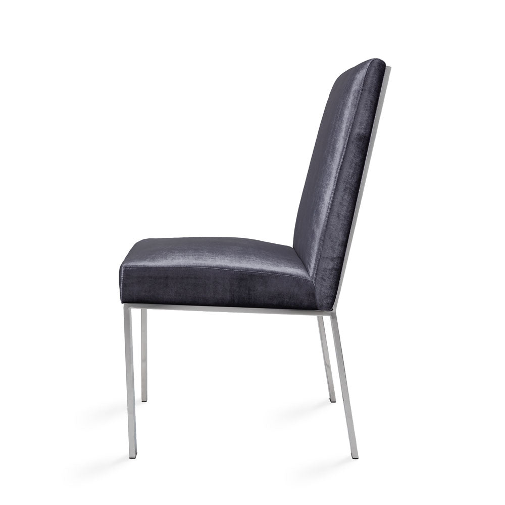 Dining Chair in polished steel: Charcoal Velvet Seating