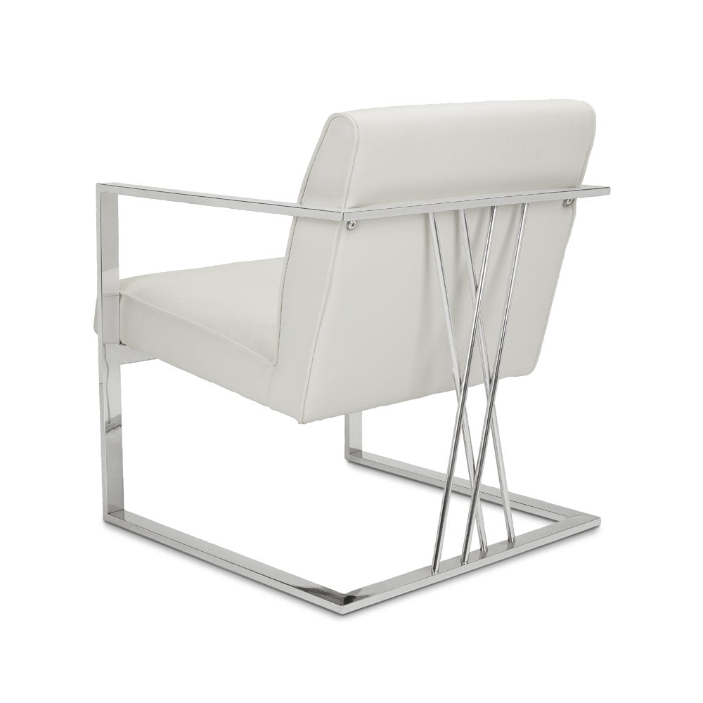 Zorow White Leatherette Accent Chair - Polish Stainless Steel Frame