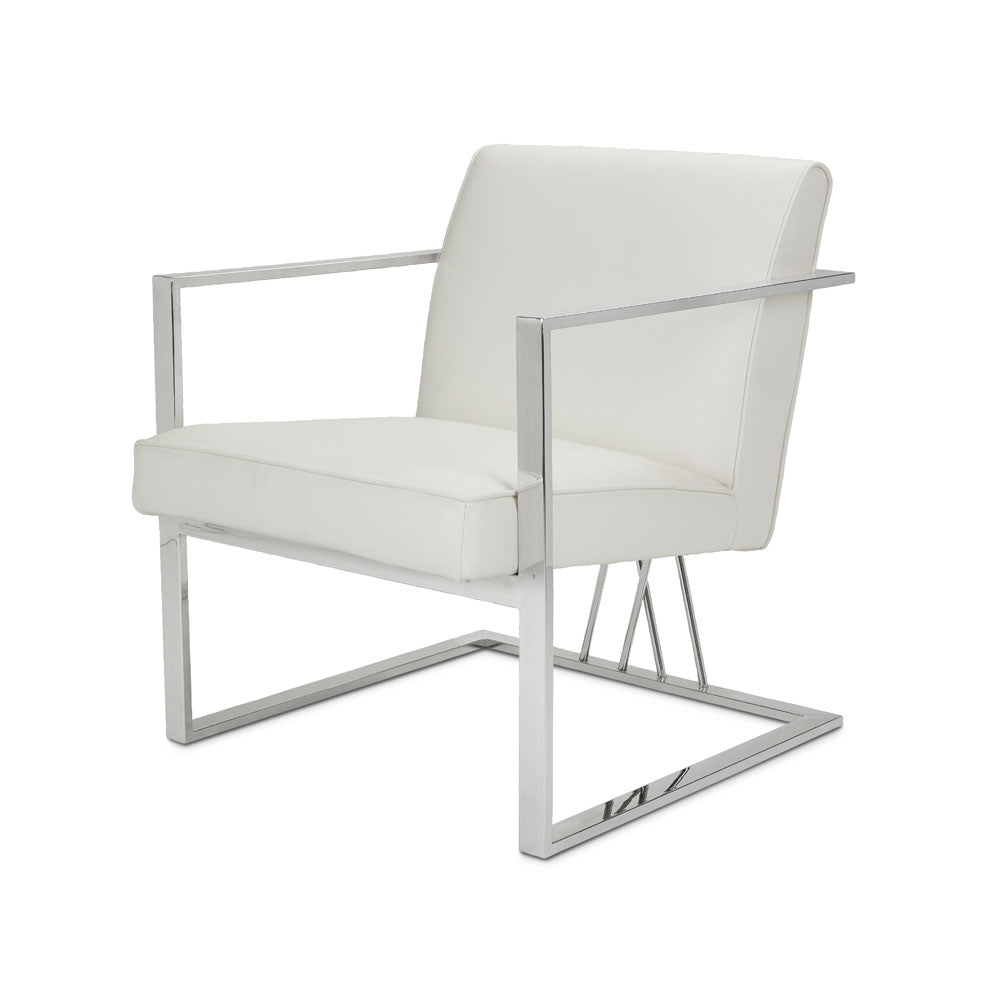 Zorow White Leatherette Accent Chair - Polish Stainless Steel Frame