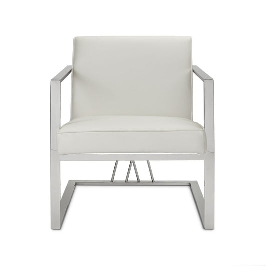 Zorow White Leatherette Accent Chair - Polish Stainless Steel Frame