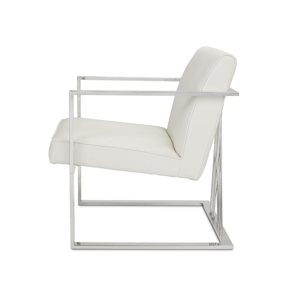 Zorow White Leatherette Accent Chair - Polish Stainless Steel Frame