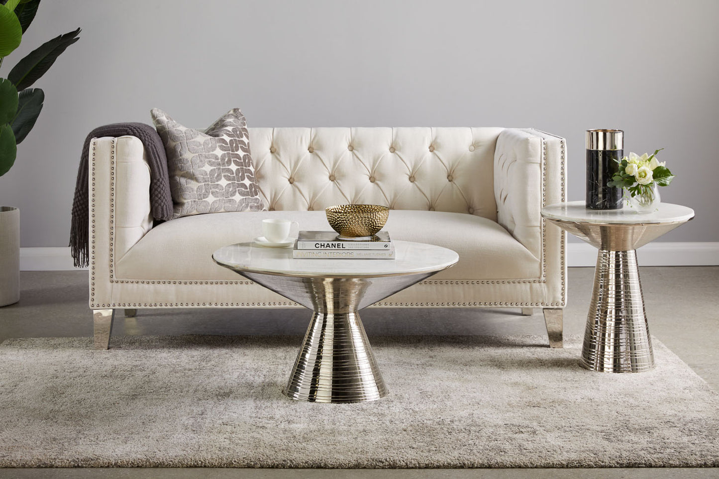 Coffee table: white marble with Silver frame