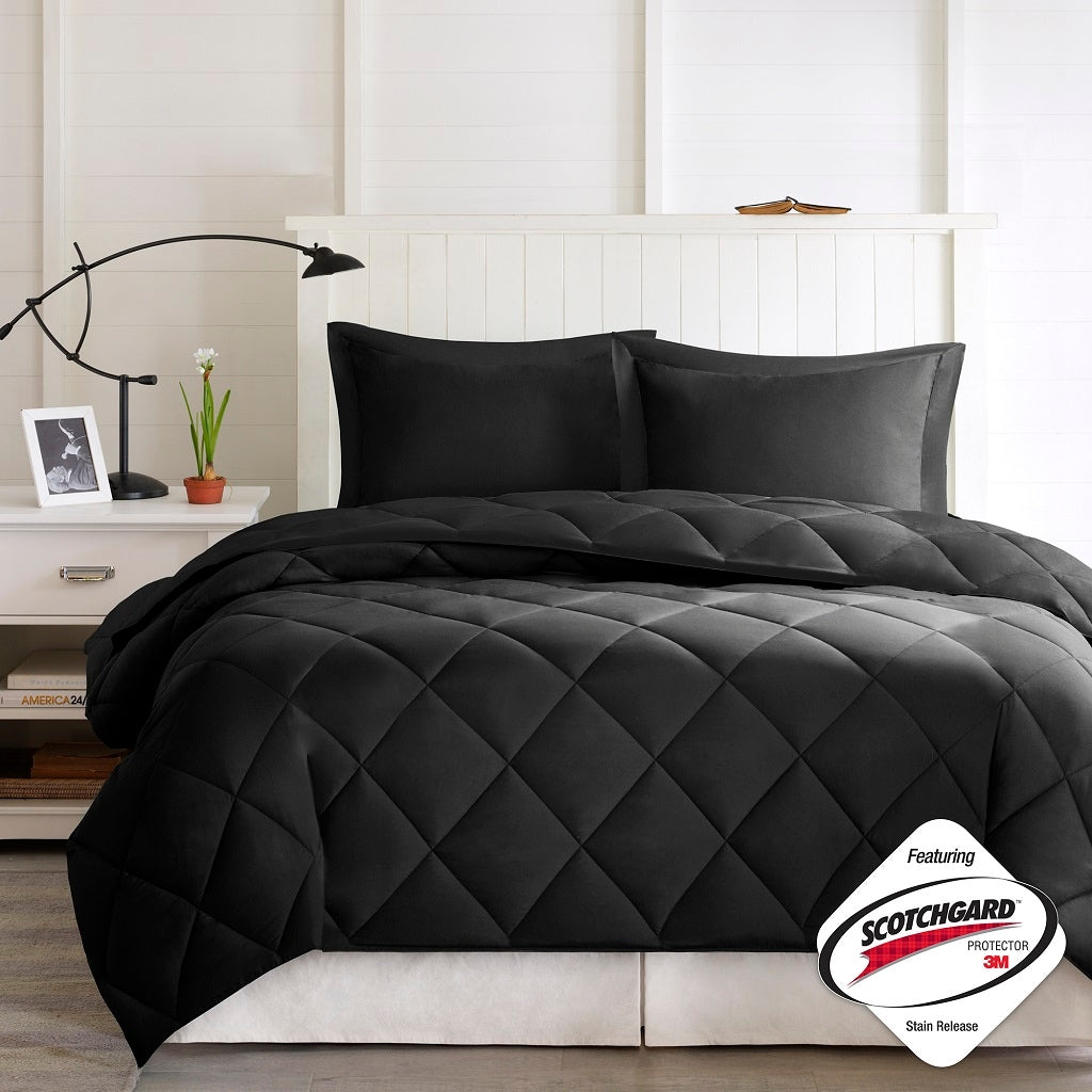 3M Scotchgard 3-Piece Reversible Comforter Set, Black