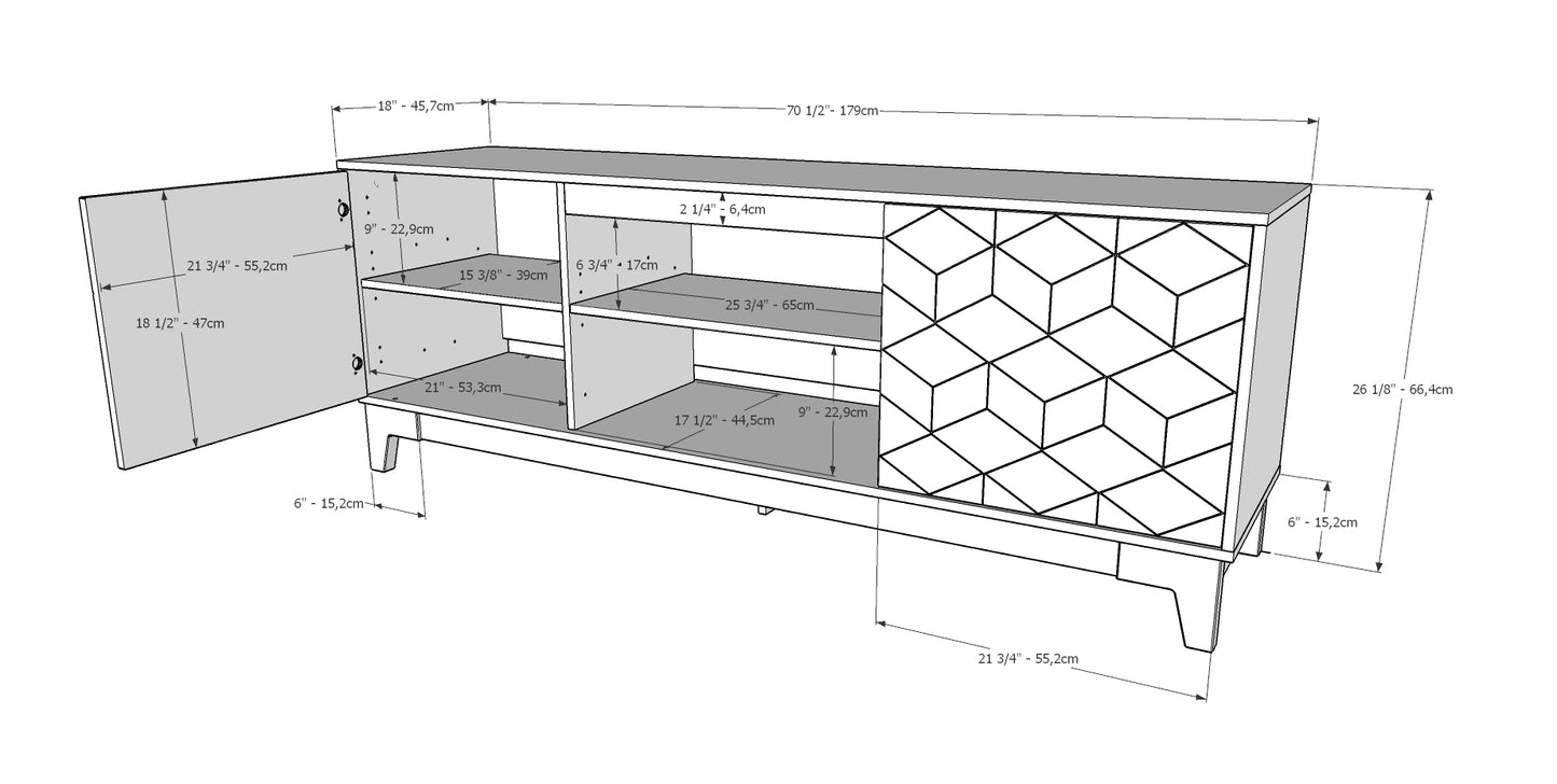 Hexagon Tv Stand, 72-inch, Nutmeg and Black